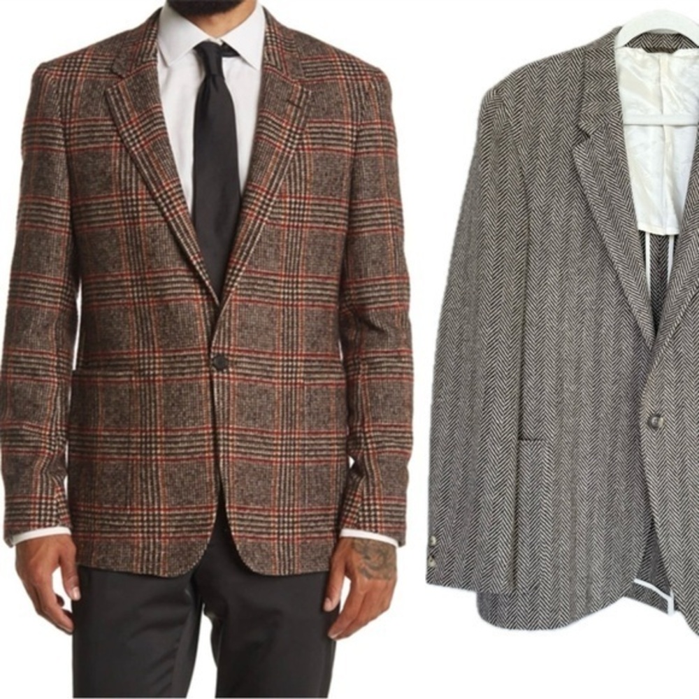Billy Reid Wool Blend Herringbone Brown Long Sleeve Blazer 44R
